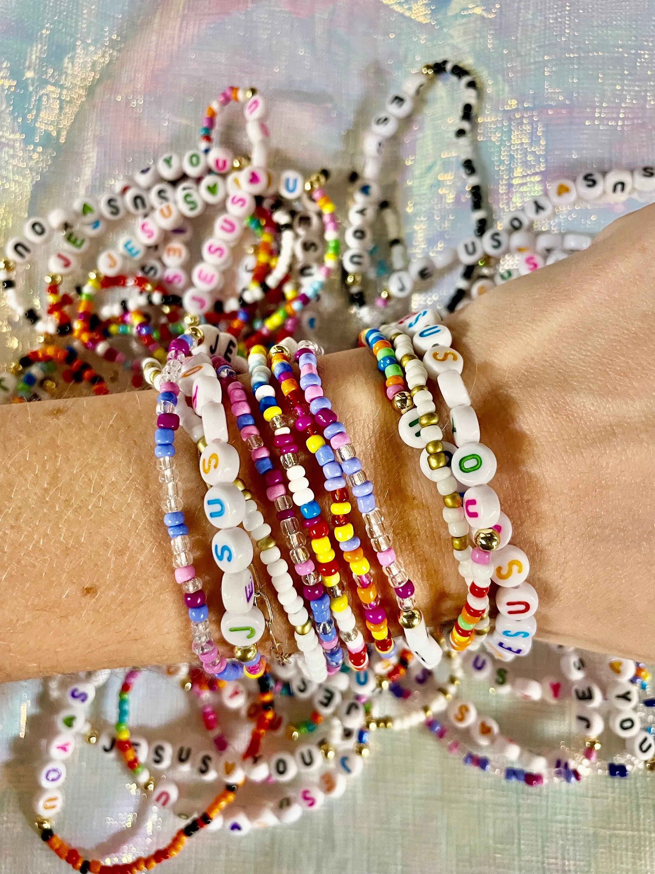 Beaded Bracelets - Jesus Bracelet - WWJD Bracelet - Stackable Bracelets - Bulk Beaded Braceletes - Christian Gift - Friendship Bracelets
