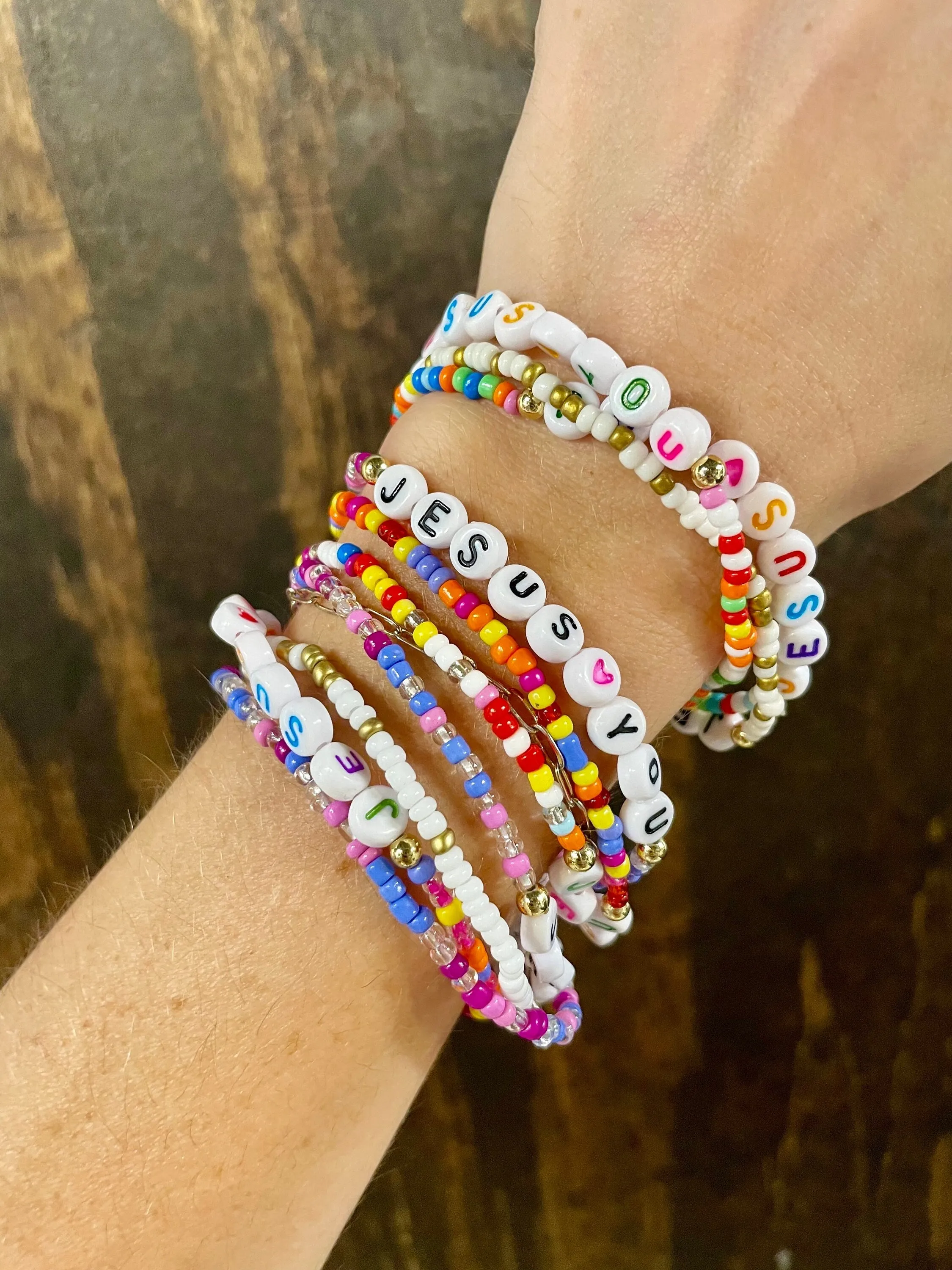 Beaded Bracelets - Jesus Bracelet - WWJD Bracelet - Stackable Bracelets - Bulk Beaded Braceletes - Christian Gift - Friendship Bracelets