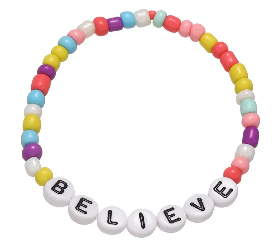 Beaded Friendship Stretch Bracelets Taylor Swift Words Rainbow