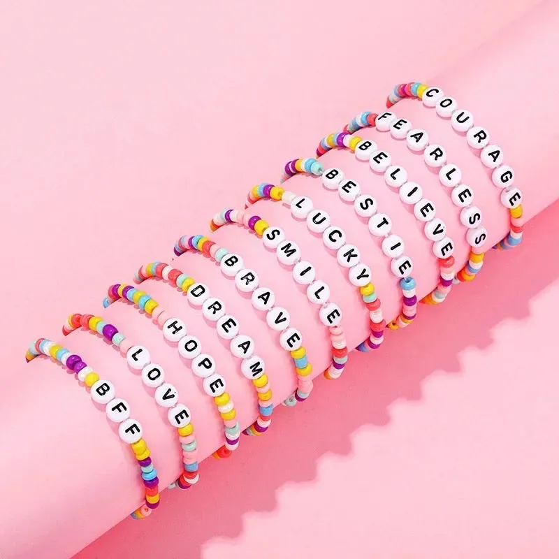 Beaded Friendship Stretch Bracelets Taylor Swift Words Rainbow