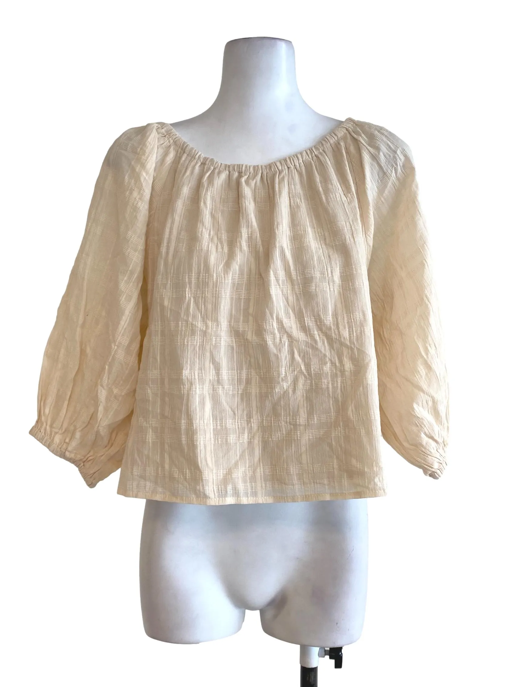 Beige Textured Striped Blouse