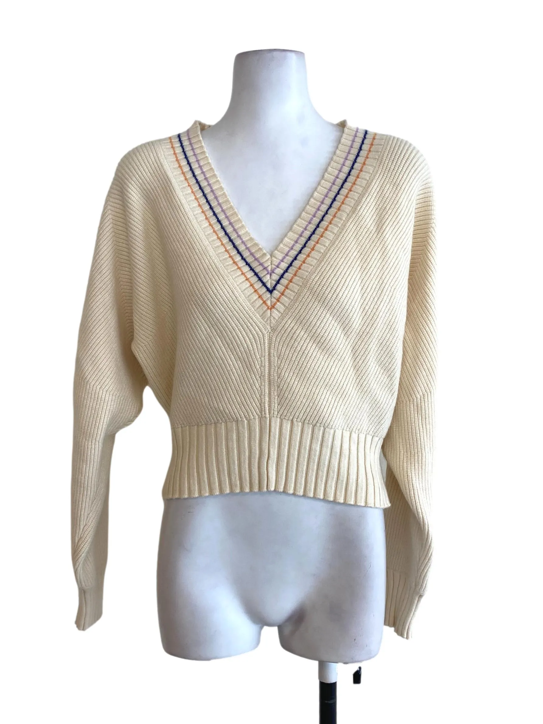 Beige V Neck Knit Top LB
