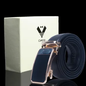 Black & Gold Adjustable Ratchet Slide Buckle Belt for Men - Genuine Leather Automatic Belt with No