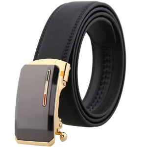 Black Belt Brown Matte Buckle Mens Adjustable Ratchet Slide Buckle Belt - Genuine Leather