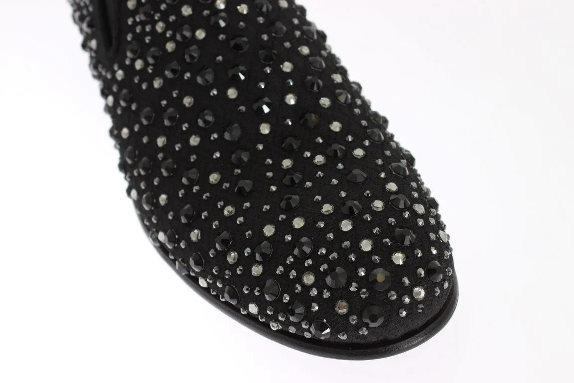 Black Brocade Crystal Strass Loafers