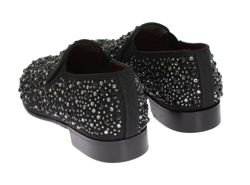 Black Brocade Crystal Strass Loafers