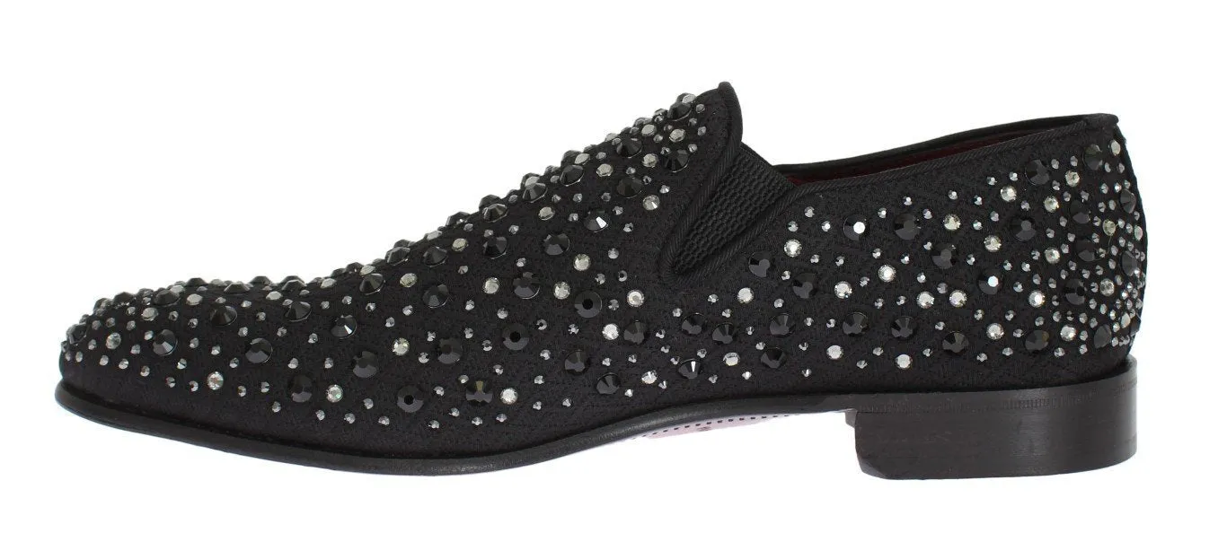 Black Brocade Crystal Strass Loafers