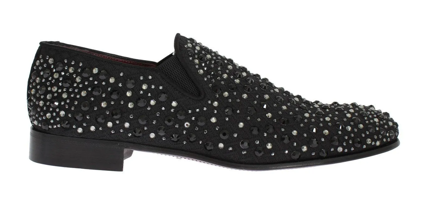 Black Brocade Crystal Strass Loafers