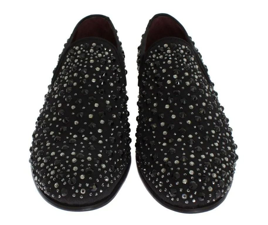 Black Brocade Crystal Strass Loafers