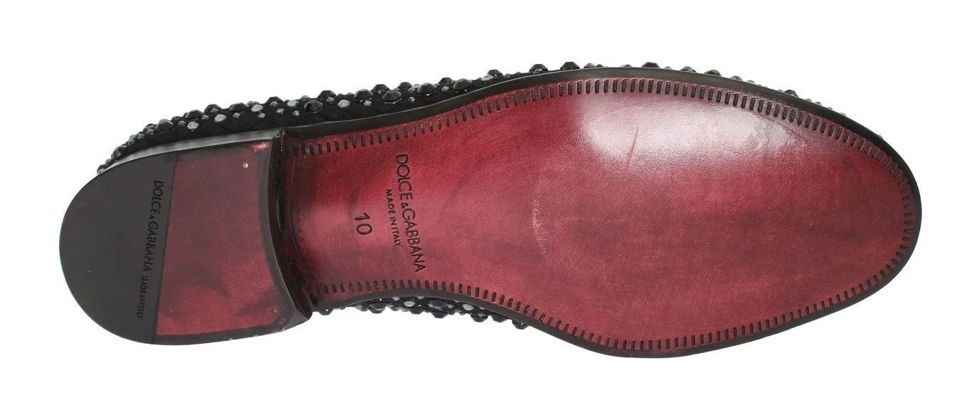 Black Brocade Crystal Strass Loafers