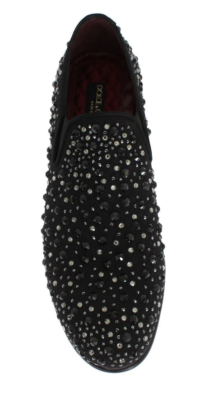 Black Brocade Crystal Strass Loafers