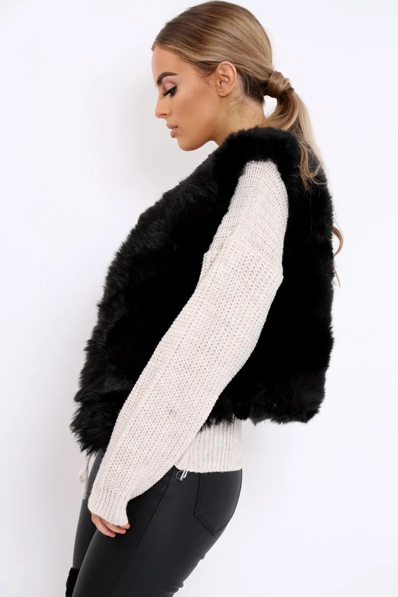 Black Faux Fur Cropped Gilet - Nadia
