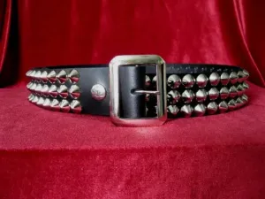 Black leather belt w/ 3 rows of silver cone studs