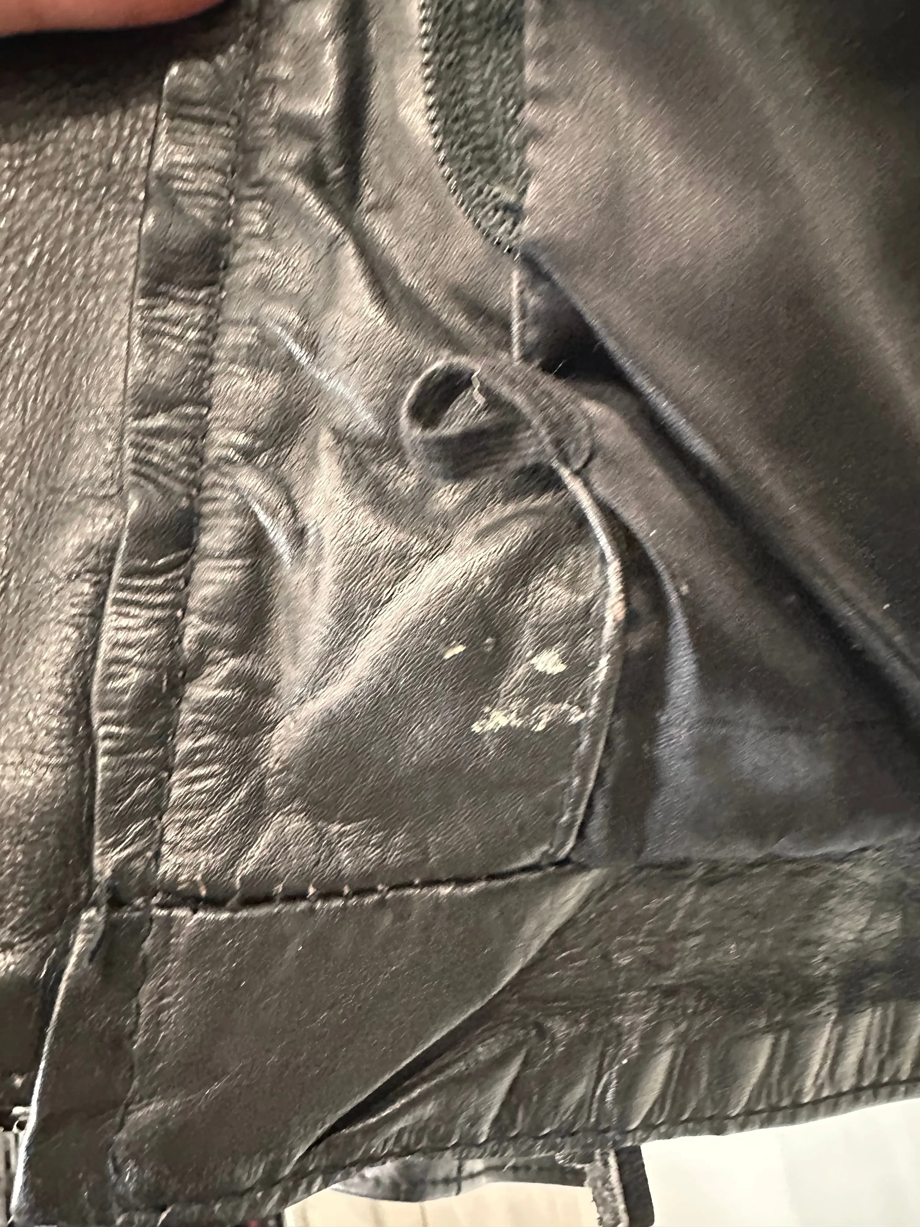 Black  Leather Motorcycle Jacket Rose Cut Tassel Small
