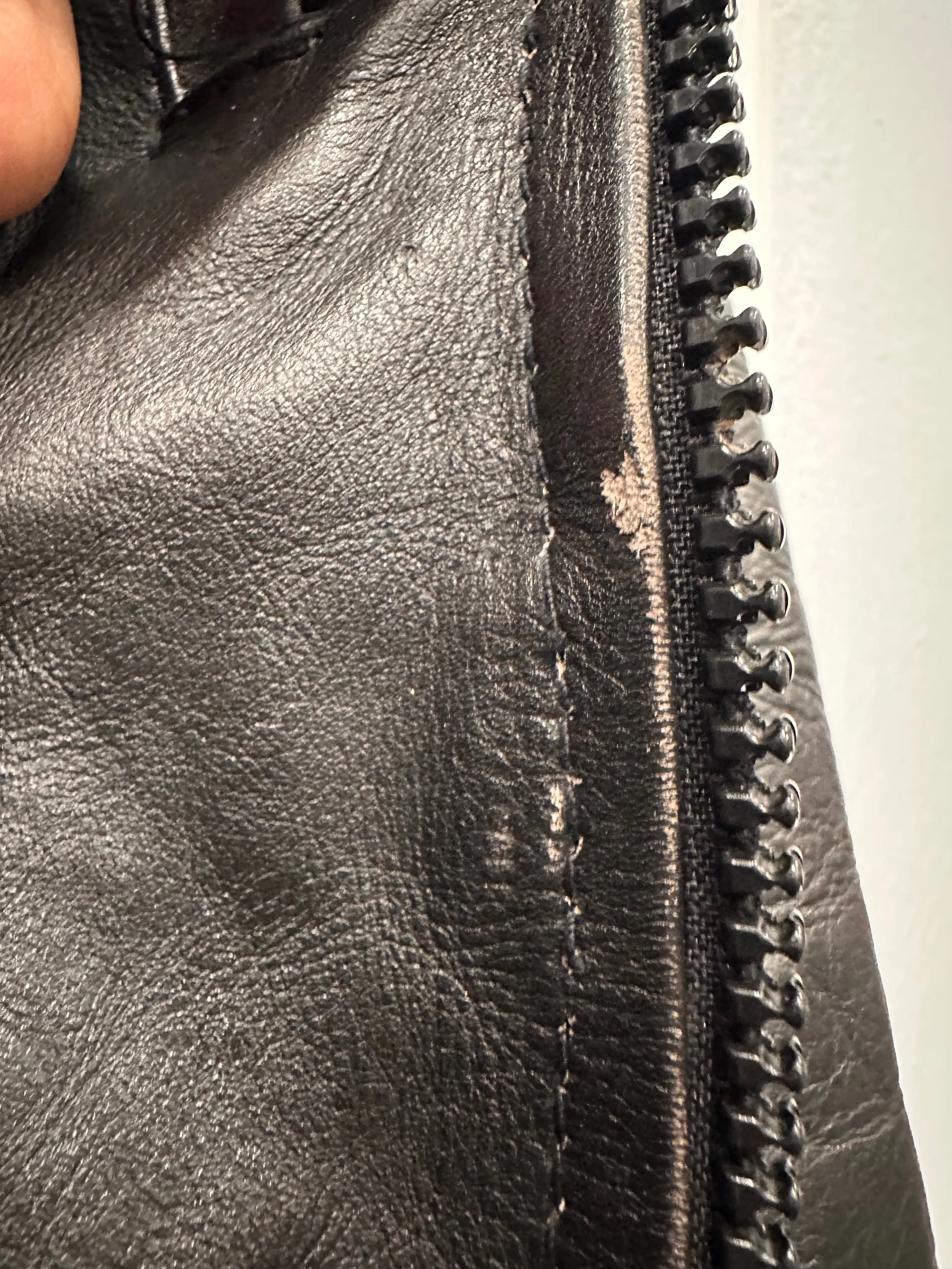 Black  Leather Motorcycle Jacket Rose Cut Tassel Small