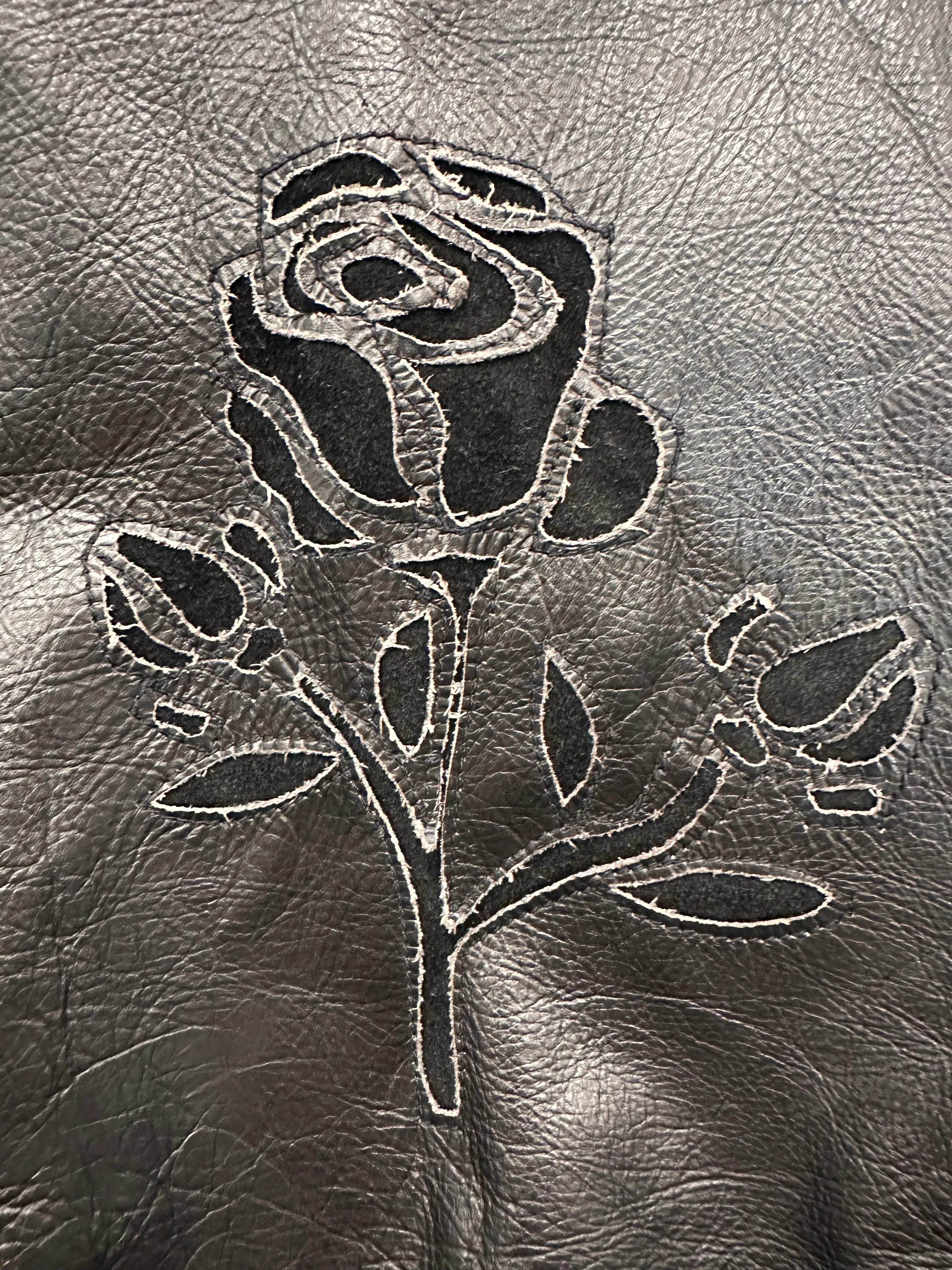 Black  Leather Motorcycle Jacket Rose Cut Tassel Small