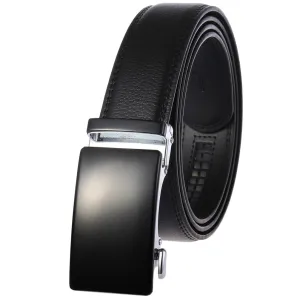 Black Mens Adjustable Ratchet Slide Buckle Belt - Genuine Leather Automatic Belt with No Holes