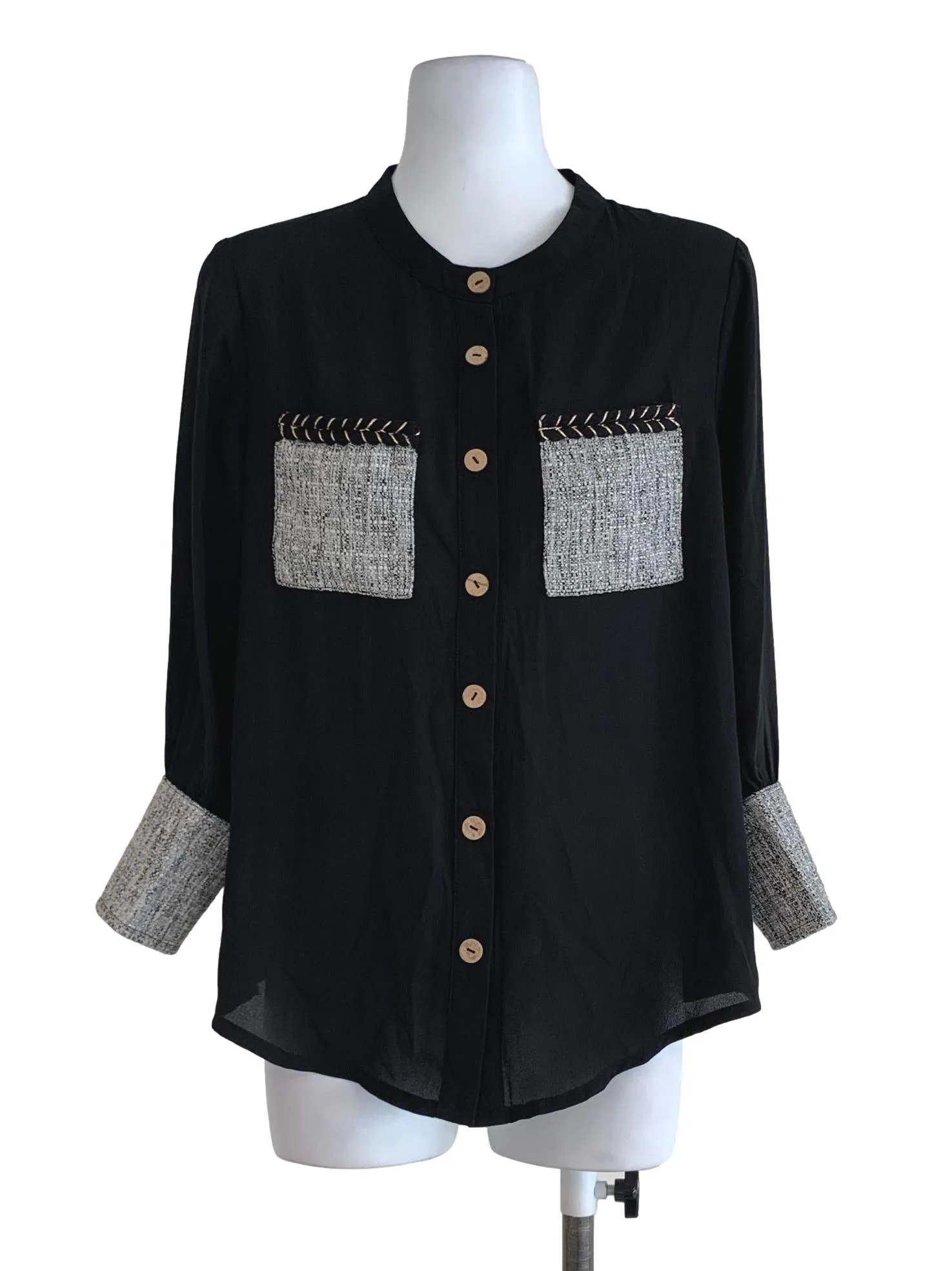 Black Plain Bust Pockets Top