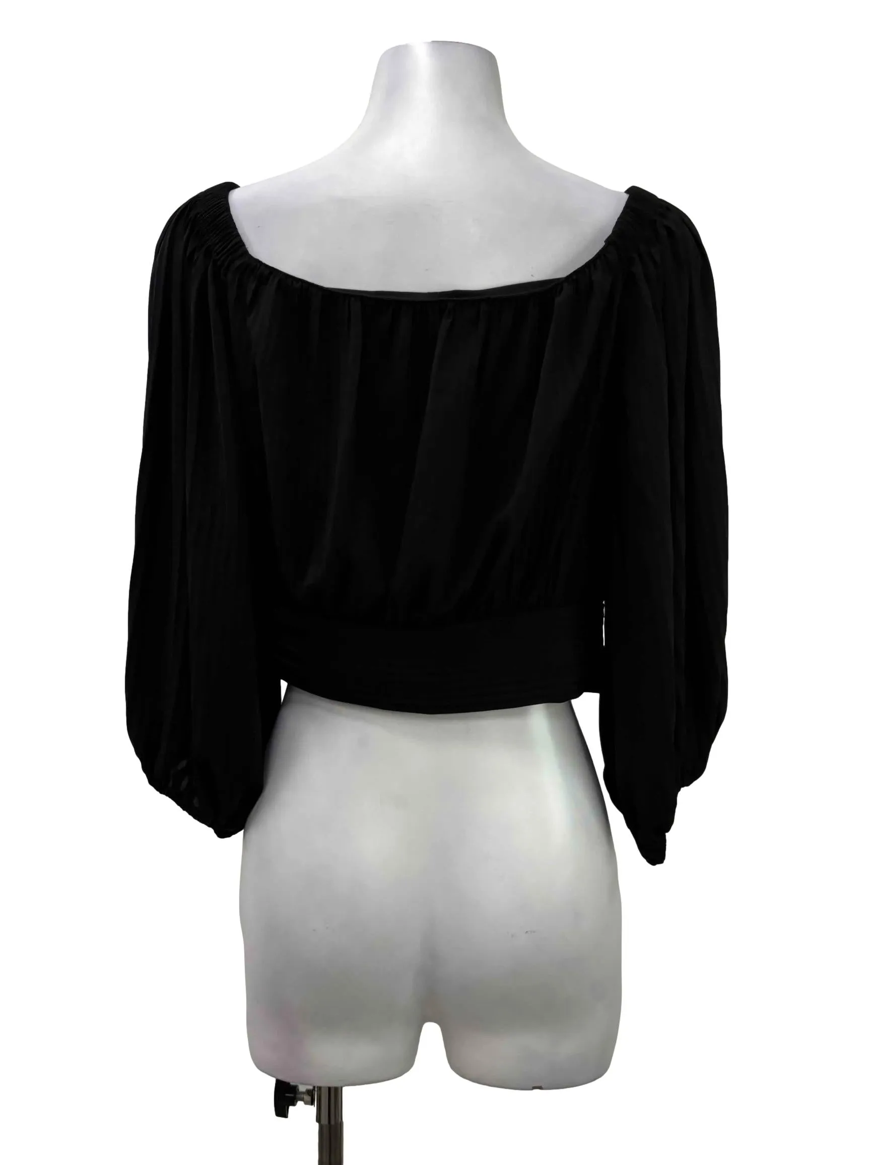 Black Pleated V-Neck Blouse