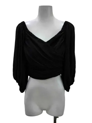 Black Pleated V-Neck Blouse