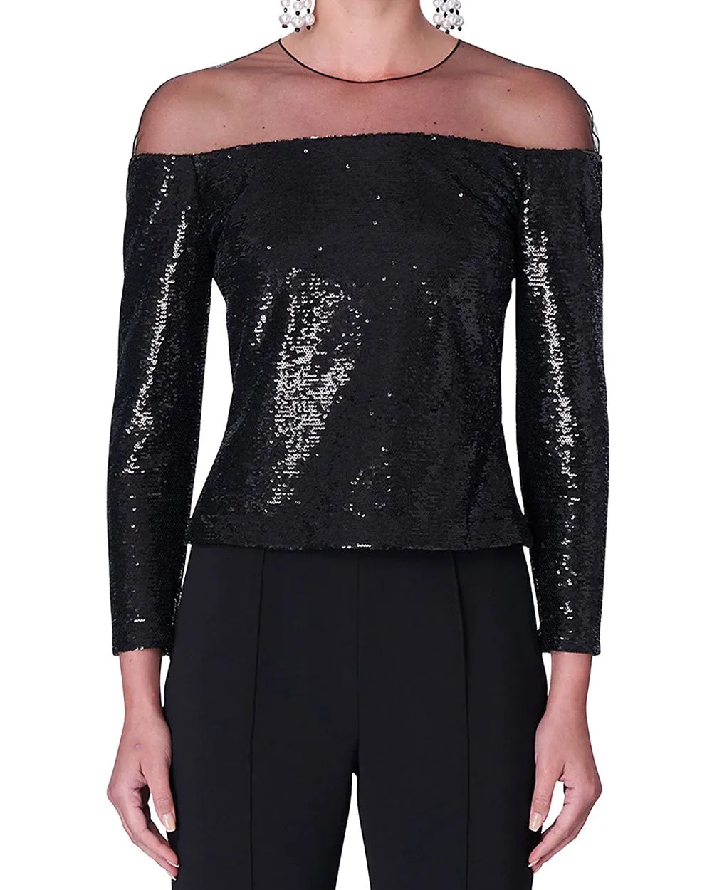 Black Sequin Illusion Blouse