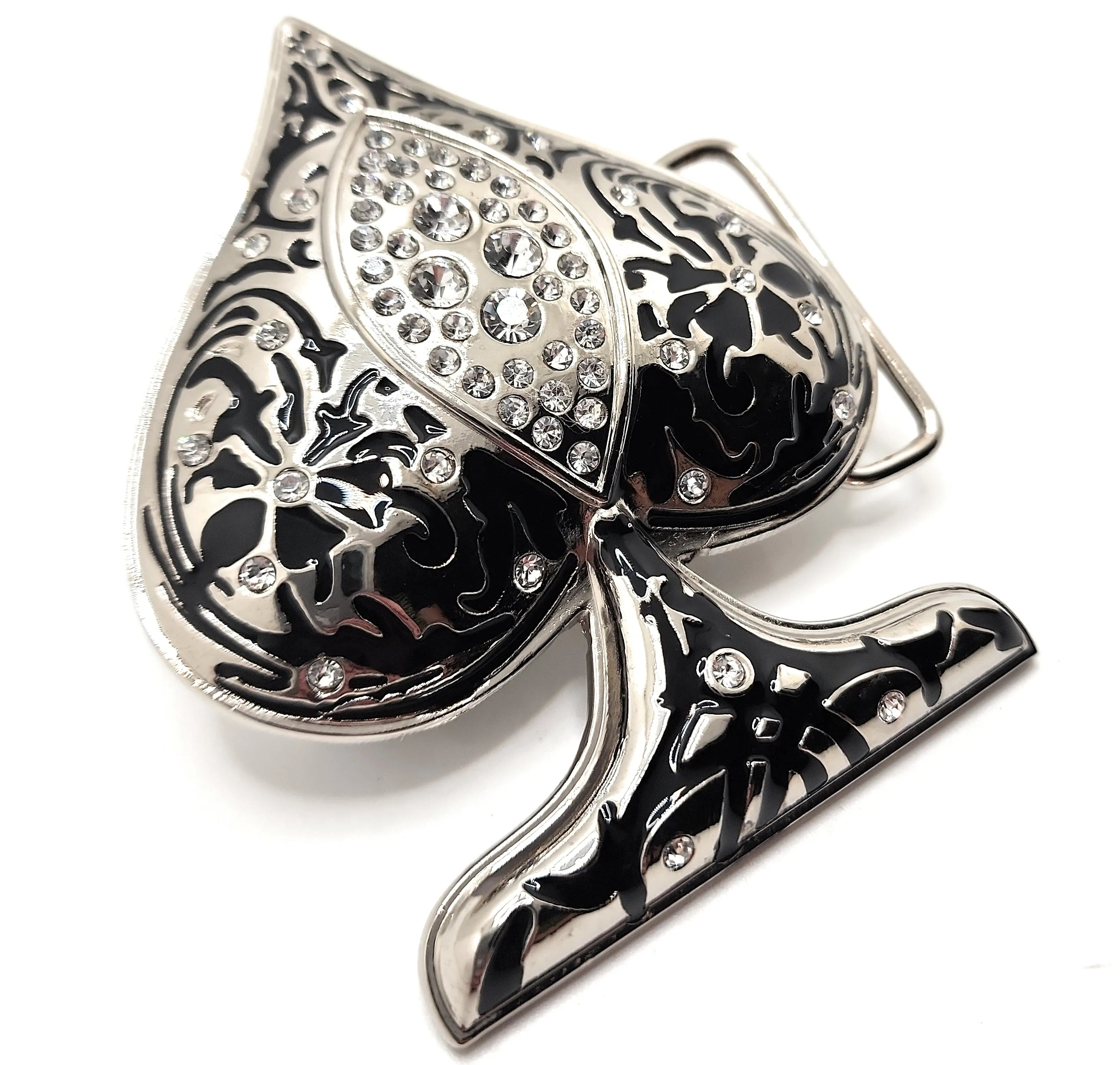 Blinged-Out Rhinestoned Spade 3D Belt Buckle