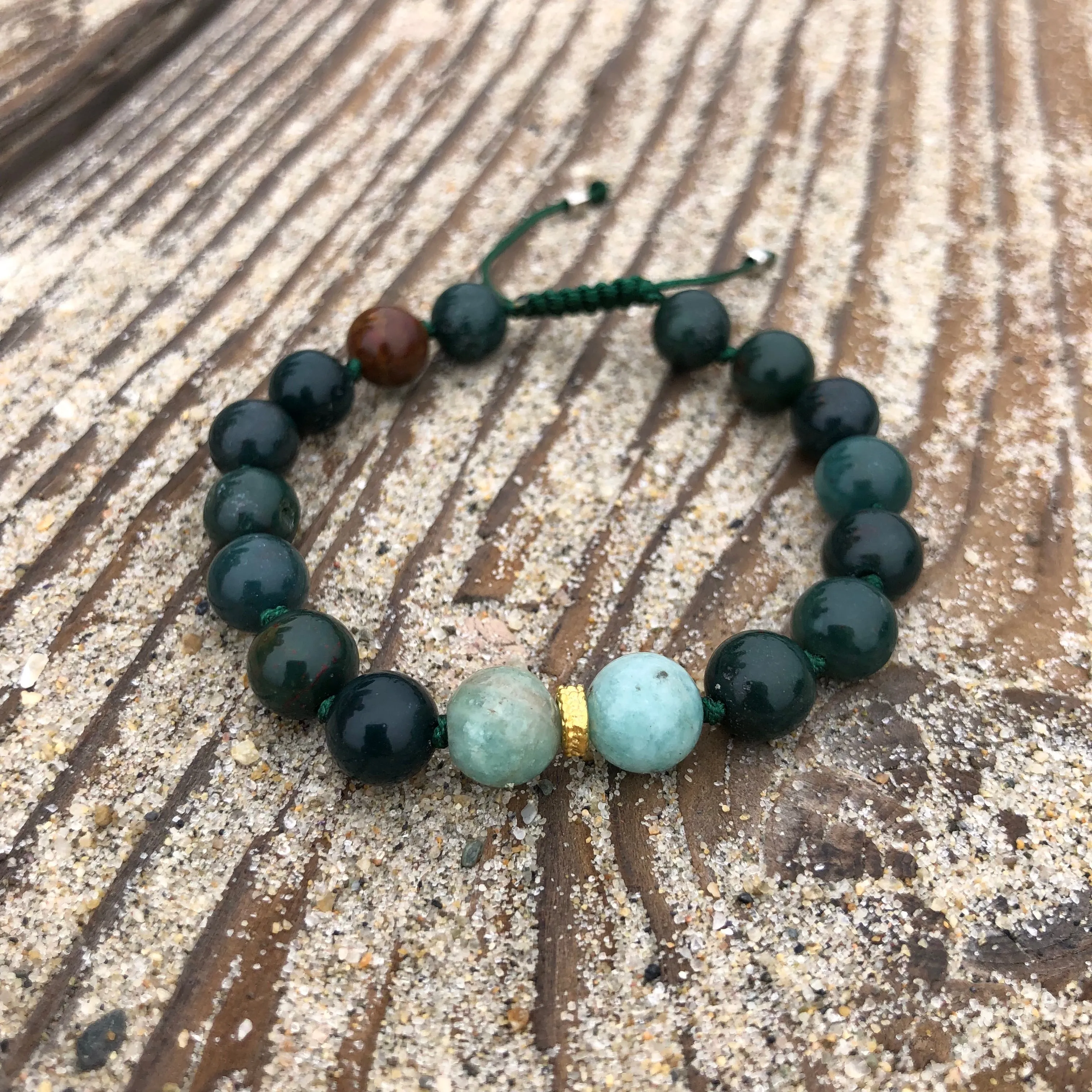 Bloodstone & Amazonite Adjustable Beaded Bracelet