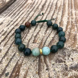 Bloodstone & Amazonite Adjustable Beaded Bracelet