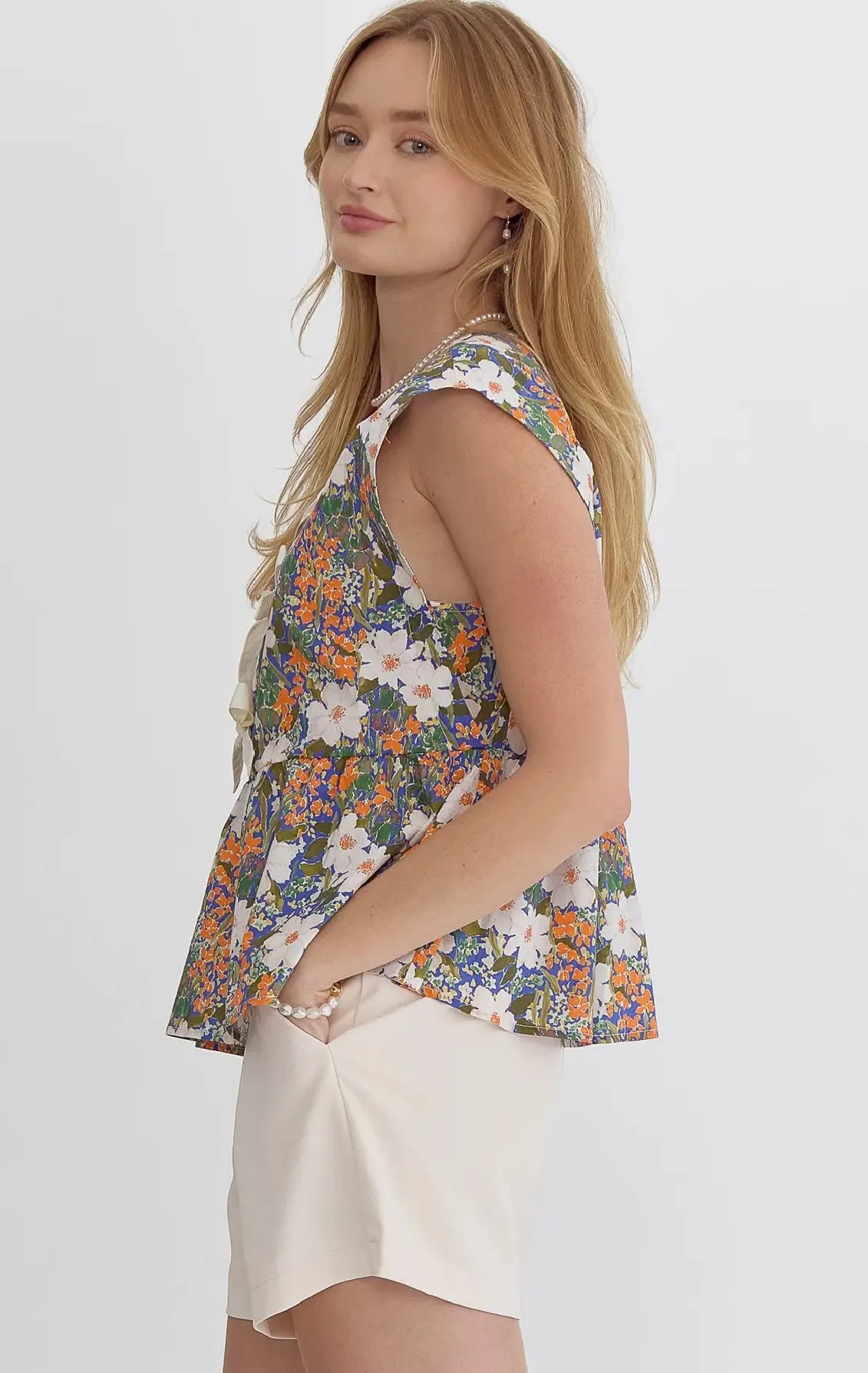 Blue Bow Floral Top