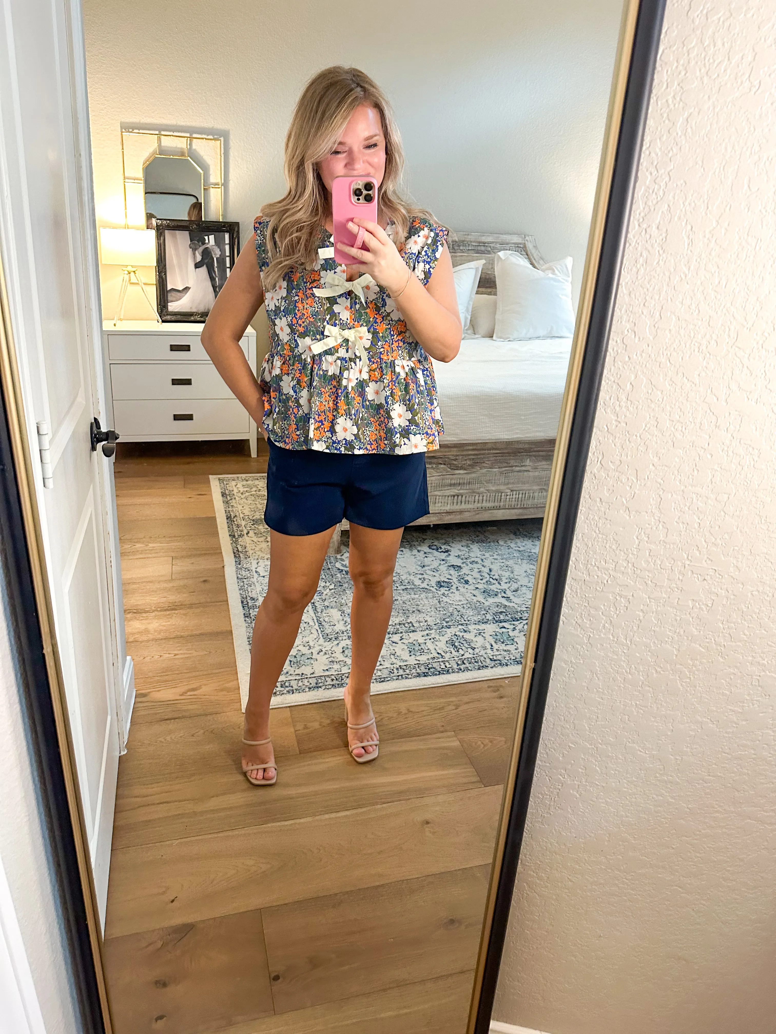 Blue Bow Floral Top