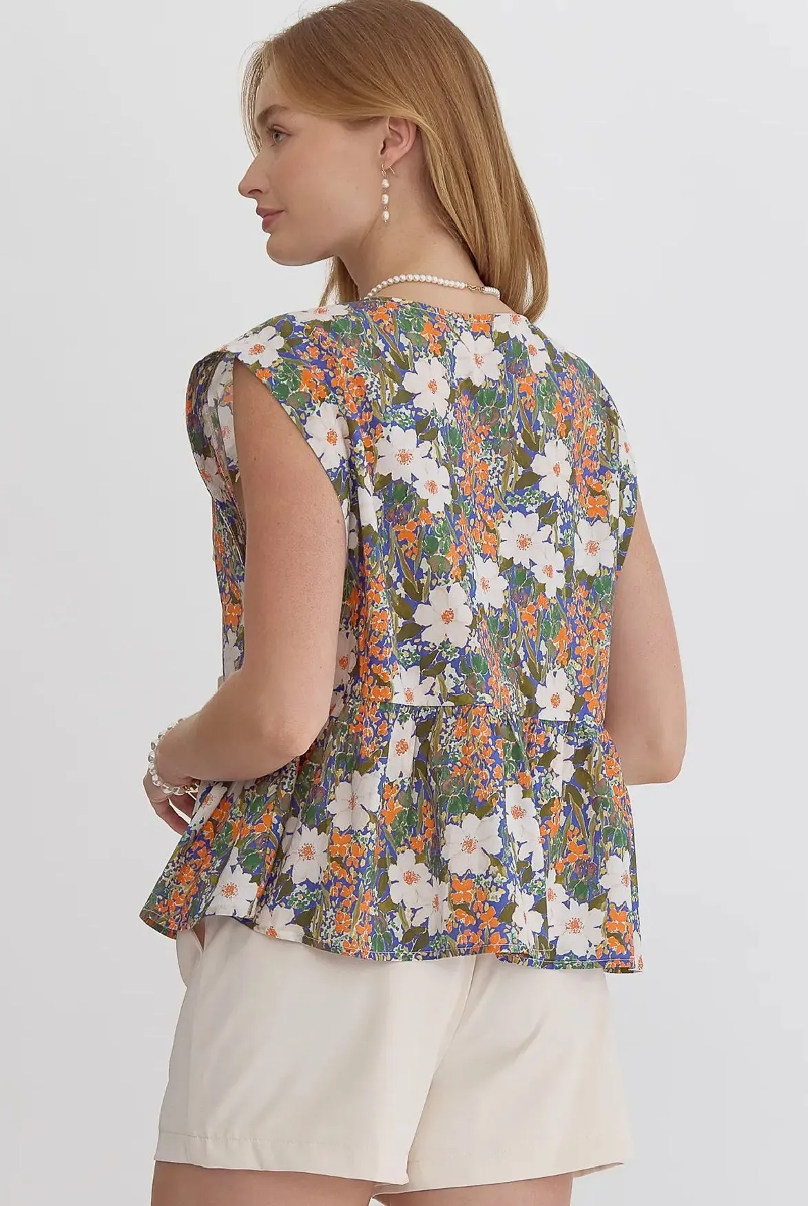 Blue Bow Floral Top