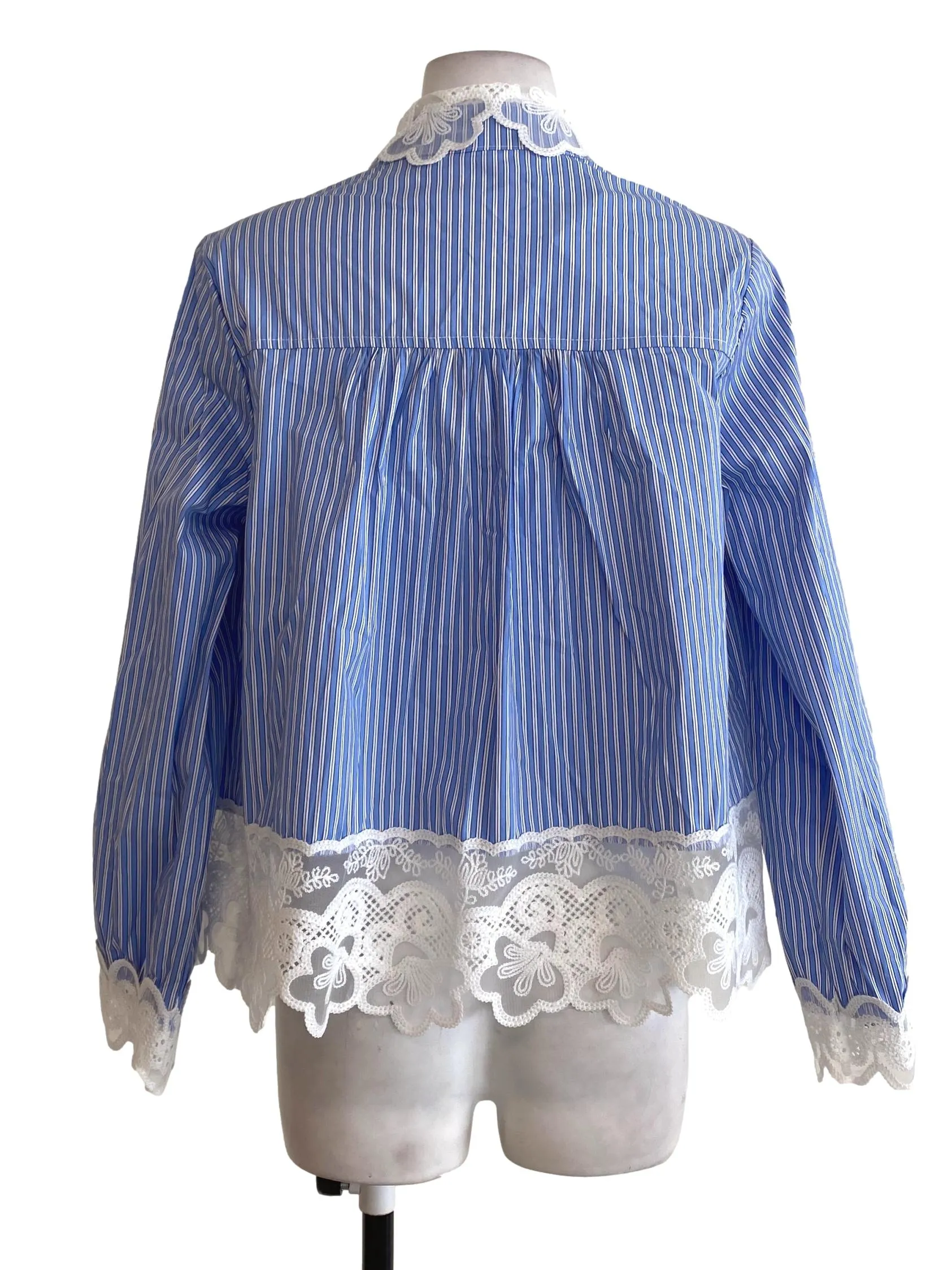 Blue Striped Floral Hem Top