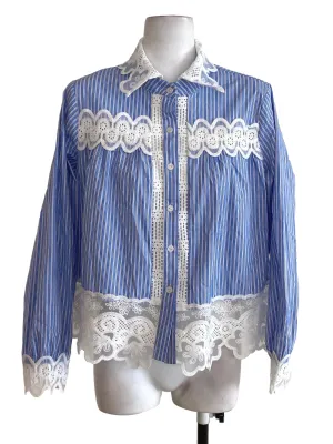 Blue Striped Floral Hem Top