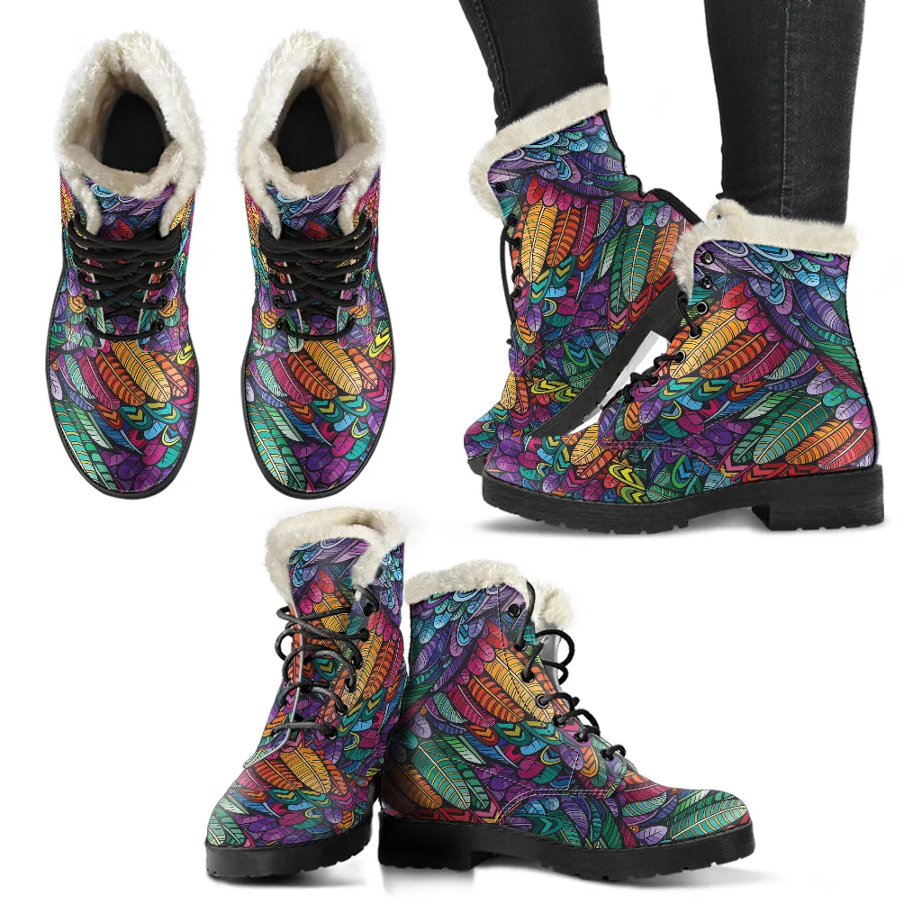 Boho Feather Faux Fur Eco-Friendly Leather Boots