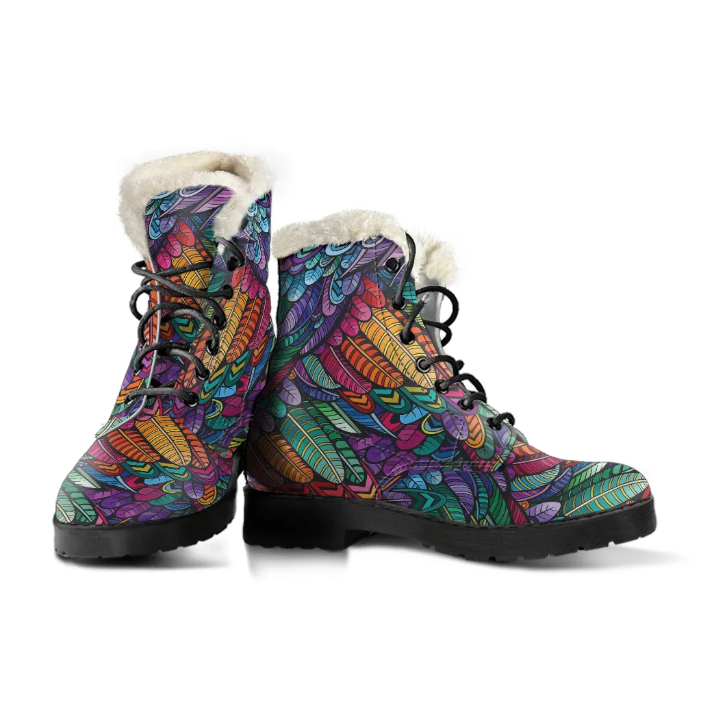Boho Feather Faux Fur Eco-Friendly Leather Boots