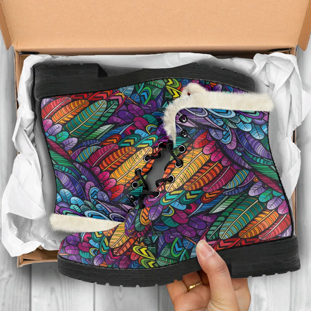 Boho Feather Faux Fur Eco-Friendly Leather Boots