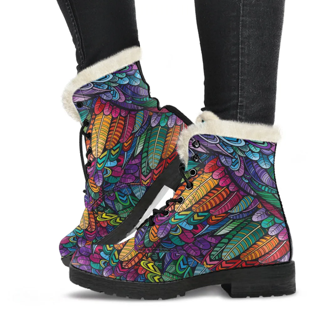 Boho Feather Faux Fur Eco-Friendly Leather Boots