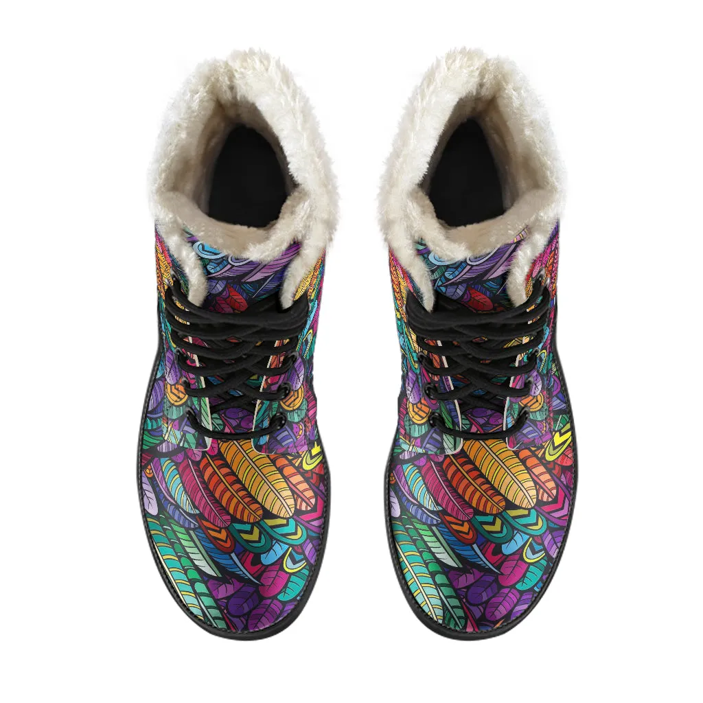 Boho Feather Faux Fur Eco-Friendly Leather Boots