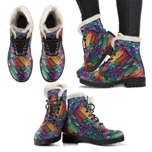 Boho Feather Faux Fur Eco-Friendly Leather Boots