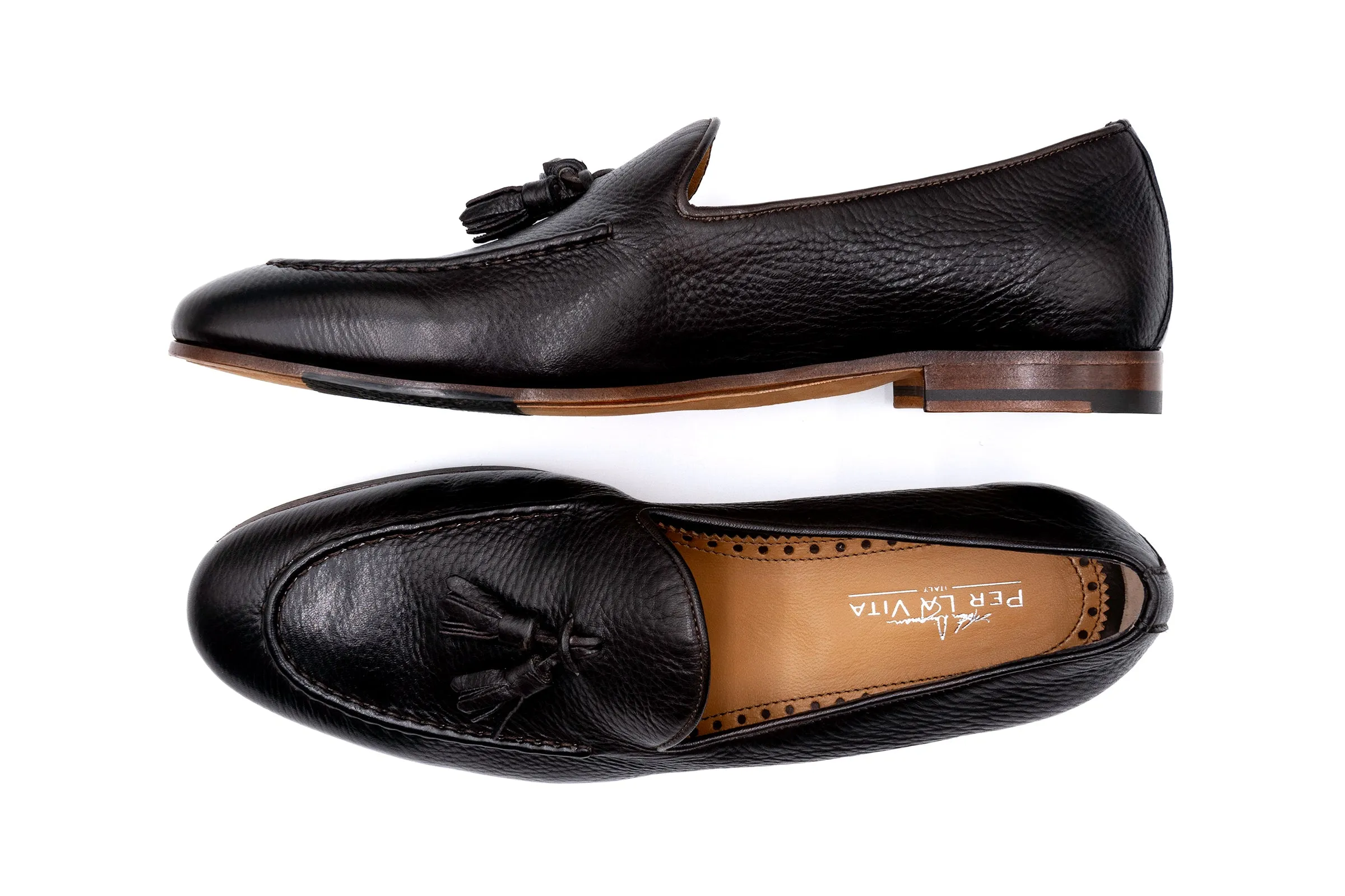Bologna Tassel Italian Deerskin Loafers - Espresso