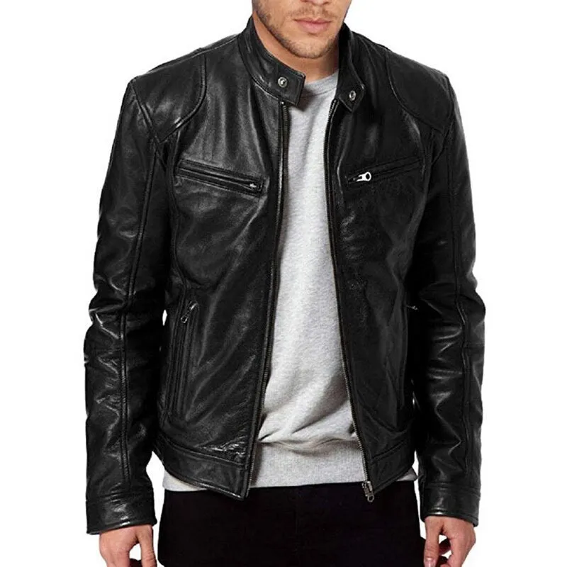 Bonsir Pu Leather Jacket Men Fashion Faux Leather Jacket Motorcycle Men's Jackets Outwear Male Pu Leather Coats