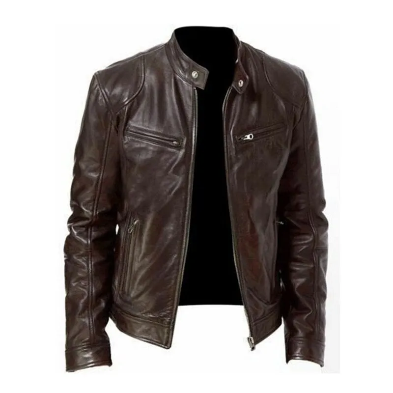 Bonsir Pu Leather Jacket Men Fashion Faux Leather Jacket Motorcycle Men's Jackets Outwear Male Pu Leather Coats