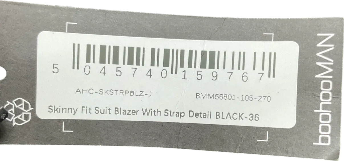 boohooMan Black Skinny Fit Suit Blazer With Strap Detail UK 36" CHEST