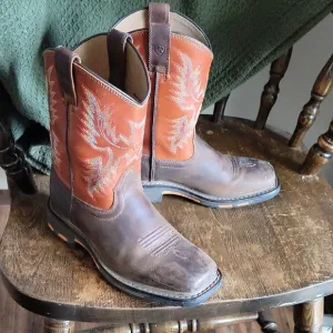 Boys Orange And Brown ARIAT western Boots