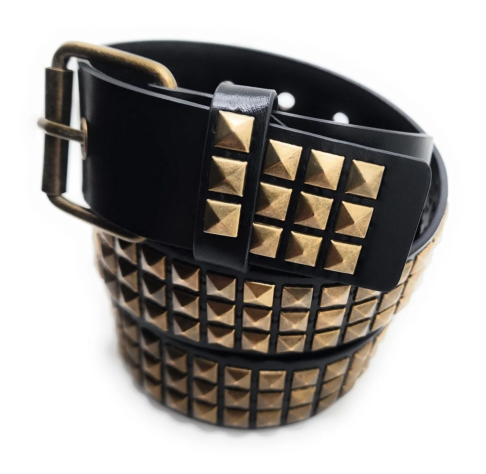 Brass on Black Pyramid Studded Belt Trim-to-Fit Punk
