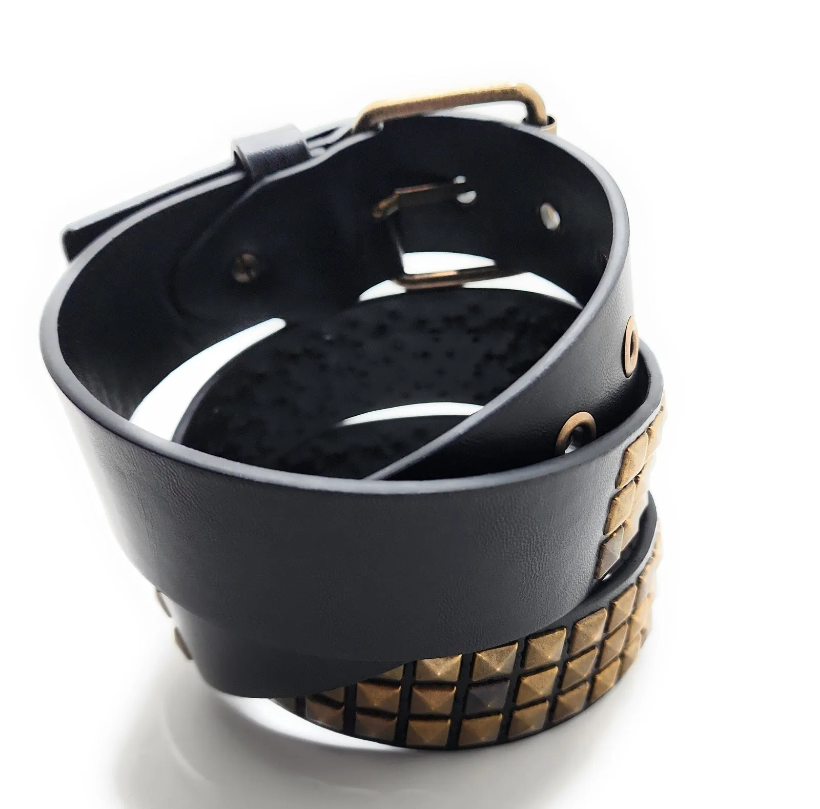 Brass on Black Pyramid Studded Belt Trim-to-Fit Punk