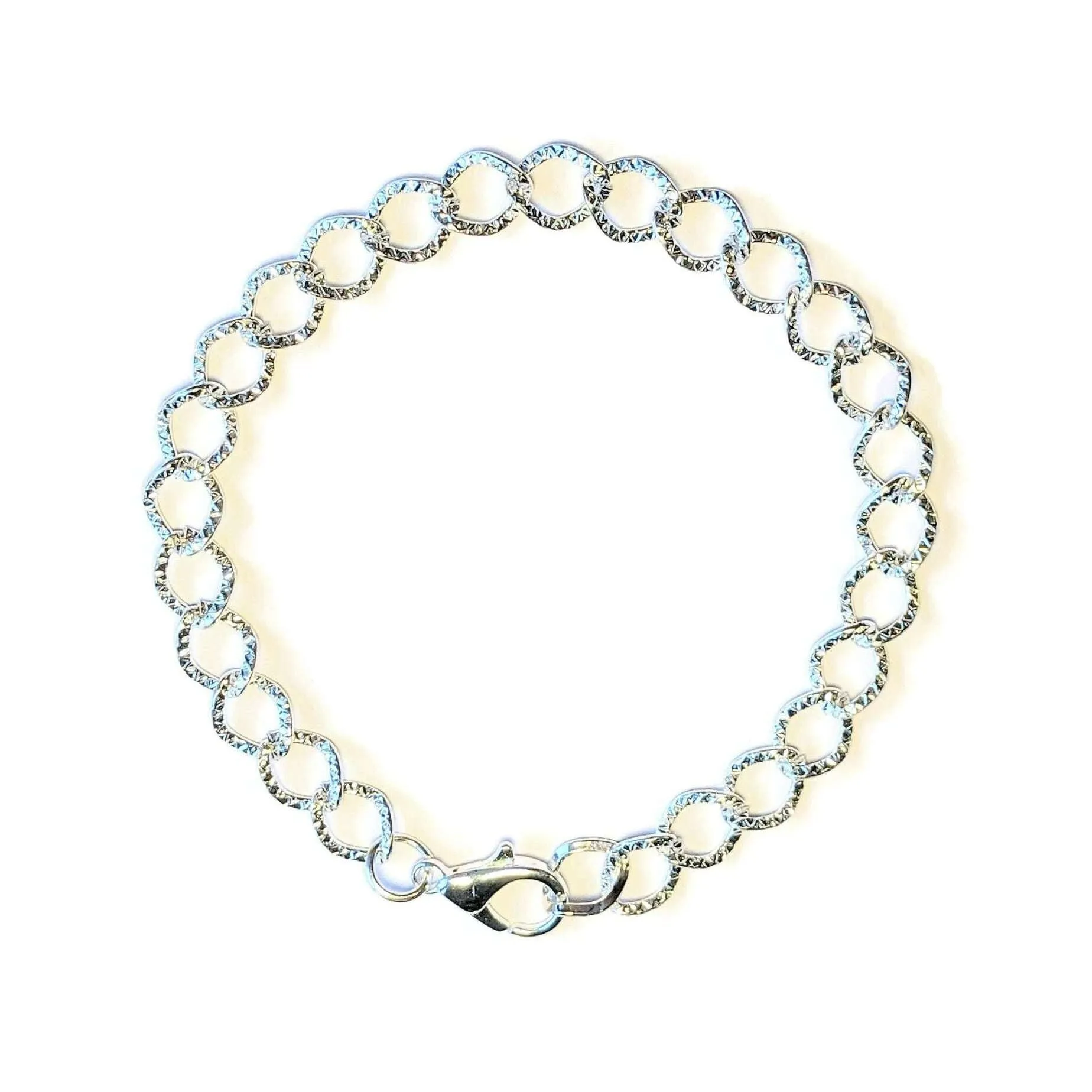 Bright Silver Textured Oval Link Charm Bracelet Base - D.I.Y. - BUILD YOUR CHARM BRACELET!
