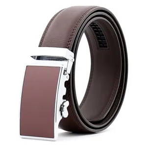 Brown Belt Brown Buckle Mens Adjustable Ratchet Slide Buckle Belt - Genuine Leather Automatic Belt