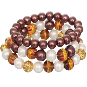 Brown Faux Pearl Beaded Stretch Bracelets