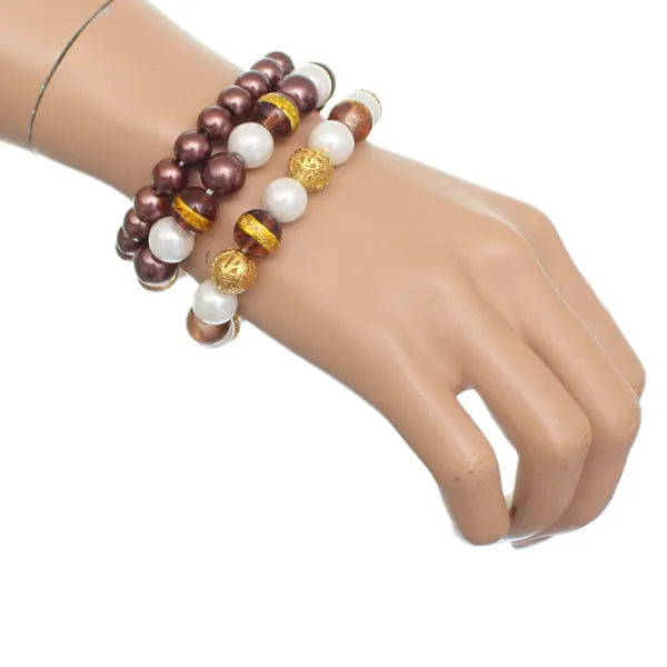 Brown Faux Pearl Beaded Stretch Bracelets